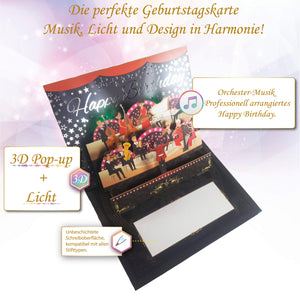 3D Pop-up Geburtstagskarte mit Musik & Licht – Orchester-Version Happy Birthday