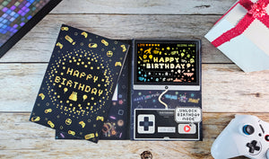 Gaming-Musikkarte, Bildschirm mit LED-Lichtspiel, 8-Bit Musik, Controller mit Playtaste, wiederaufladbarer Akku