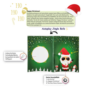 Weihnachtskarte mit Musik, Stimmungsvolle Jingle Bells' Rock-Version beim Öffnen, 3 Santa-Soundeffekte, Eleganter Goldprint